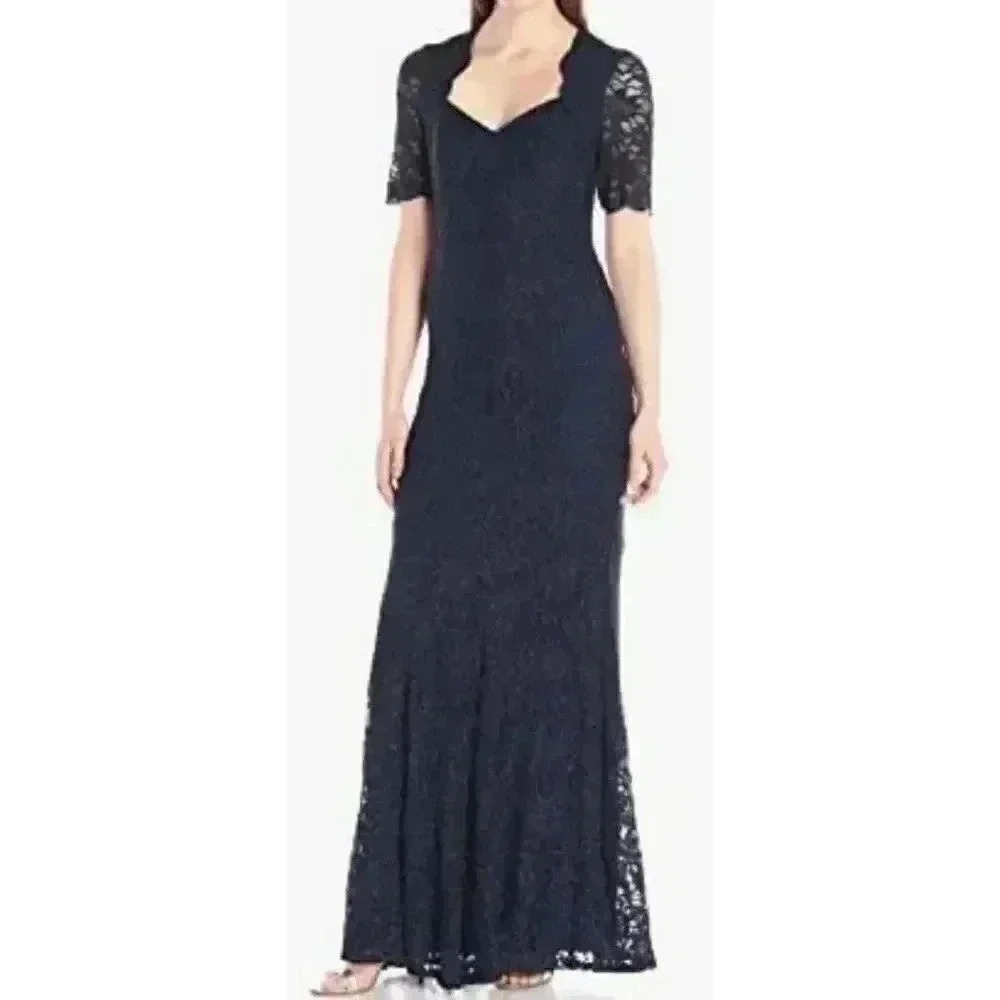 Decode 1.8 Women's Glitter Lace Short Sleeve Mermaid Gown, Navy, 2
